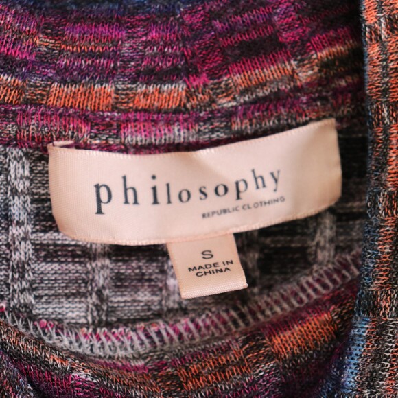 Philosophy Fuchsia Multicolor Ribbed Mock Neck Top Small Stretch Short Sleeve - Picture 3 of 8